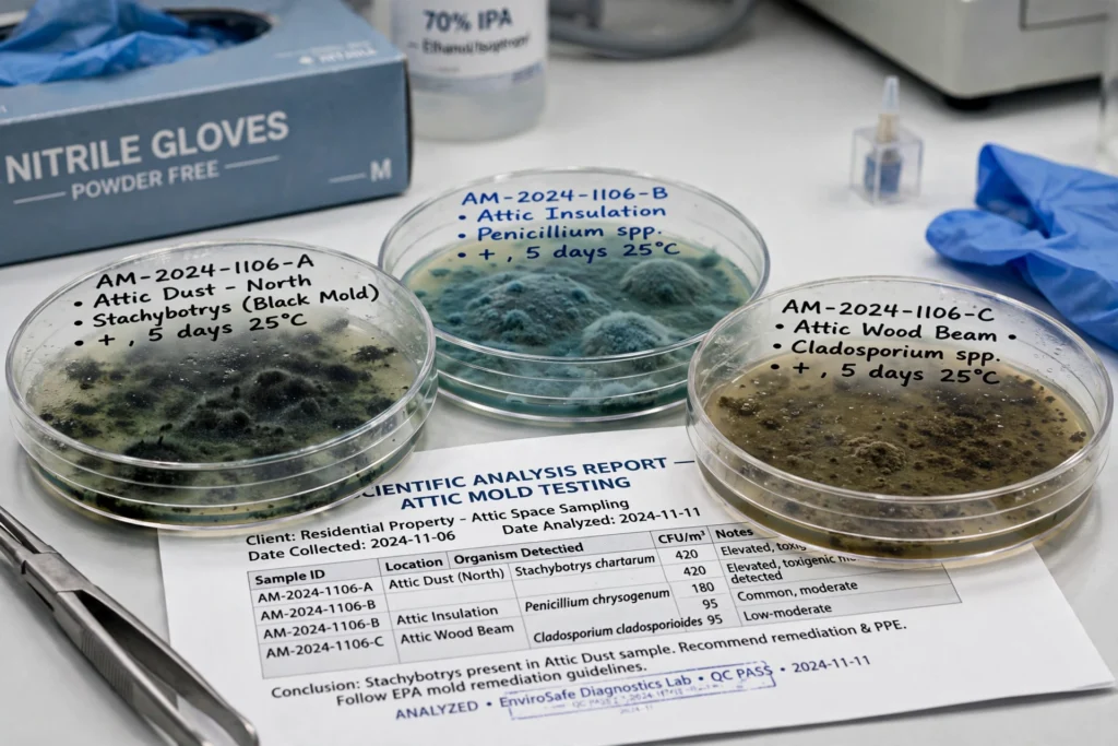 Mold culture samples in laboratory
